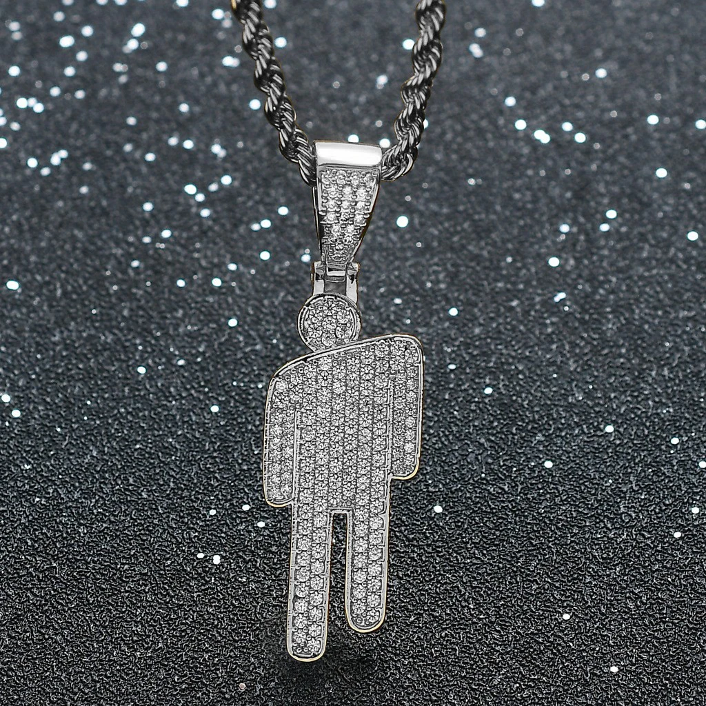 Hip Hop Necklace,Stainless Steel Round Head Zircon Couple Pendant Necklace,Skew Head Pendant Full of Zircon Chaoren Necklace image 2