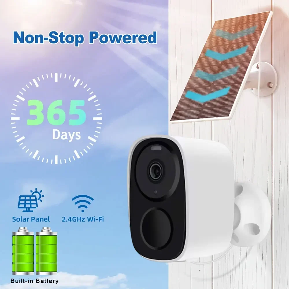 Caméra de surveillance solaire avec batterie intégrée, détection PIR, audio WIFI, faible 62, sécurité à domicile, stockage en nuage, longue durée de veille, 5MP