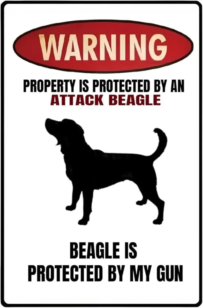 Beagle is Protected By My Gun Vintage Tin Signs Wall Art Decor Plaque for Cafe Farm Fishing Garage Garden Yard 8 x 12 Inch