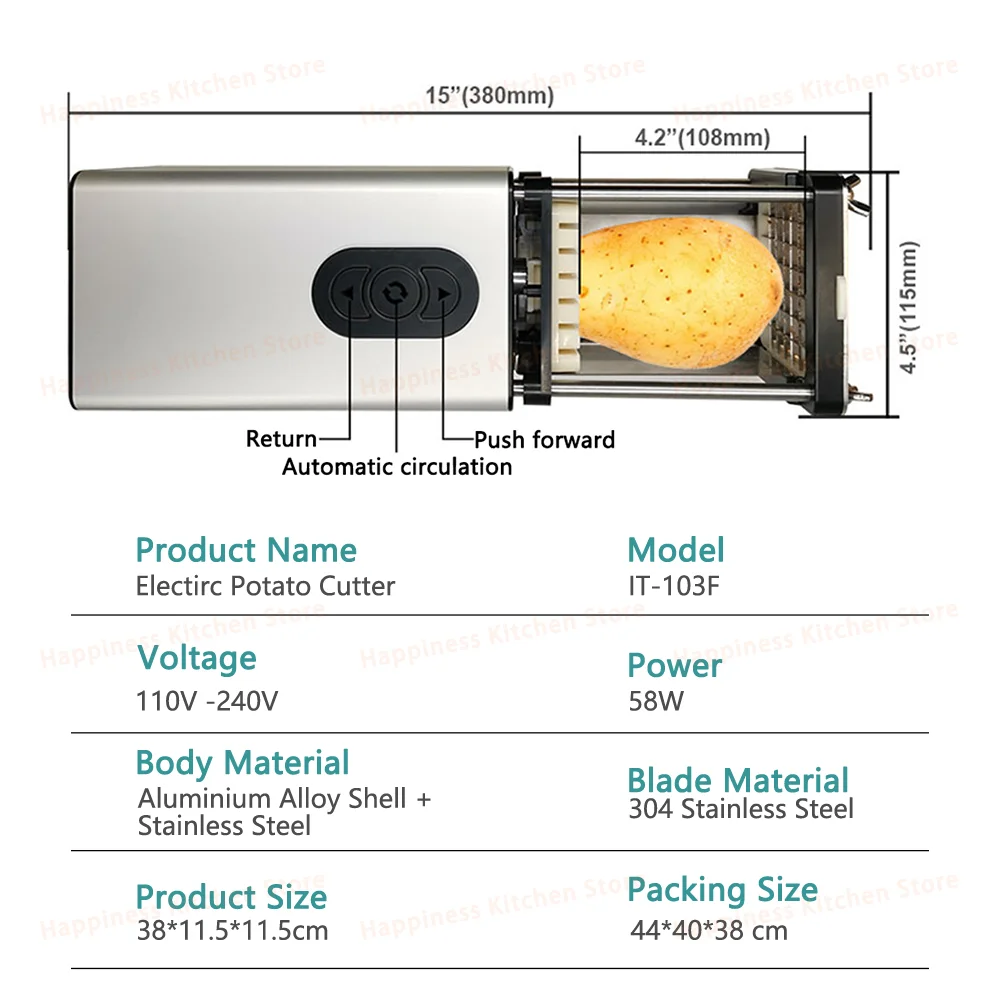 Electric Potato Cutter Automatic Potato Slicer French Fries Cutter Stainless Steel Fruit Vegetable Slicer 1/2 or 3/8 inch Blade