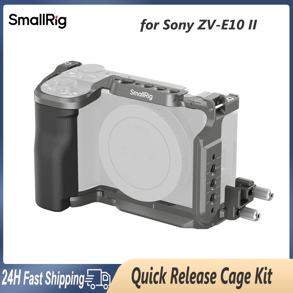 Smallrig HawkLock Quick Release Cage Kit for Sony ZV-E10 II L-Shape Mount Plate with Wooden Handle Baseplate for SonyZV-E10II