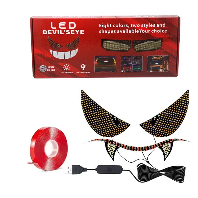 

Автомобильный светодиодный светильник Devil Eyes, пиксельная панель, лобовое стекло, USB 5 В, стробоскоп, динамический демонский глаз, декоративная окружающая лампа для автомобиля, внедорожника, пикапа
