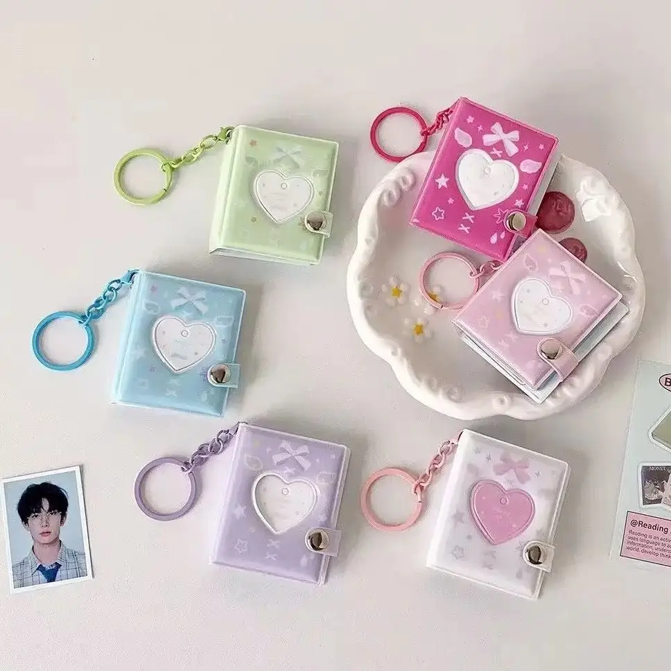 1-2pcs 2 Inch Butterfly Bow Photo Album Keychain Snap Closure Album Book Mini Photocards Holder Pockets Kpop Card Holder ﻿ ﻿ ﻿