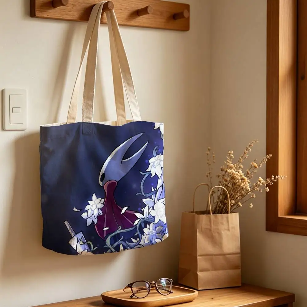 H-Hollow Knight  Reusable Foldable Canvas Tote Bag for Shopping and Daily Use