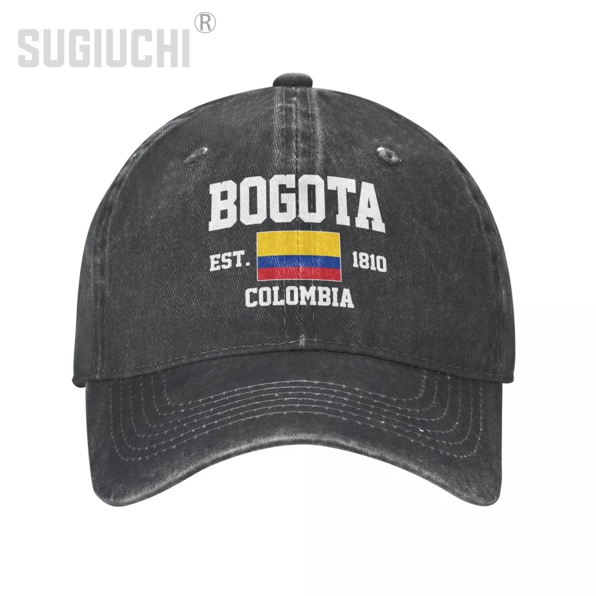 Flag of Colombia EST.1810 Bogota Unisex Adult Charcoal Washed Denim Baseball Cap Men  Vintage Cotton Dad Patriotic Trucker Hat