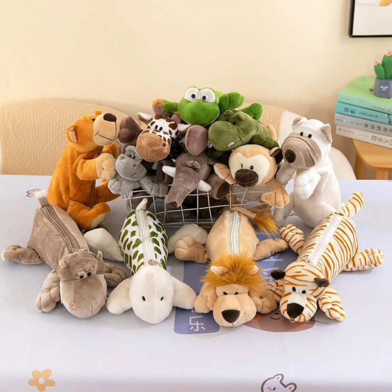 Cartoon Animal Elephant Lion Plush Pen Case For Kid School Season Large Capacity Supplies Stationery Storage Bag For Kid Gift image 2