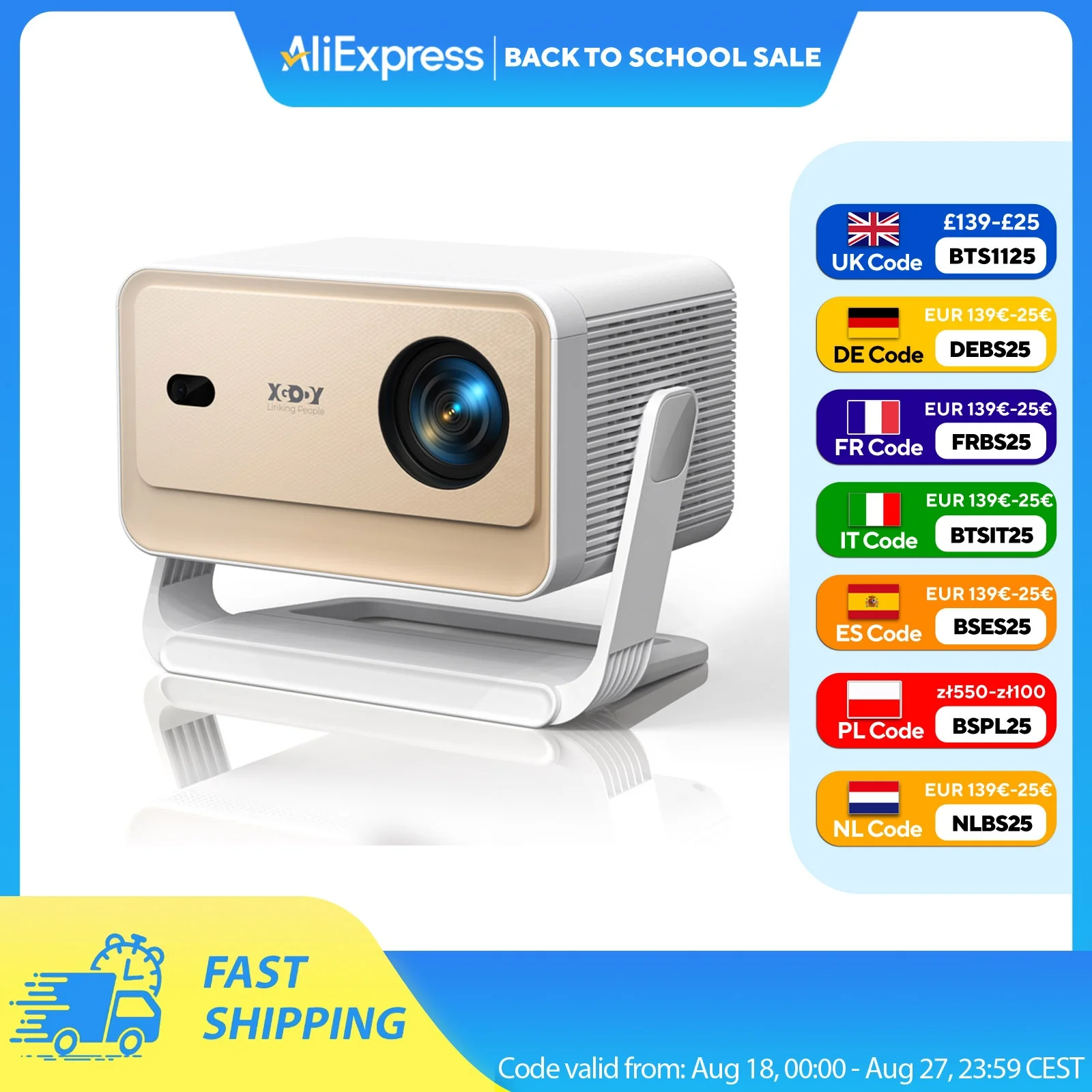 XGODY N6 Pro Netflix Officially 4K Projector Voice Control Smart Android TV Whale OS 32GB ROM for Outdoor Movie Home Theater