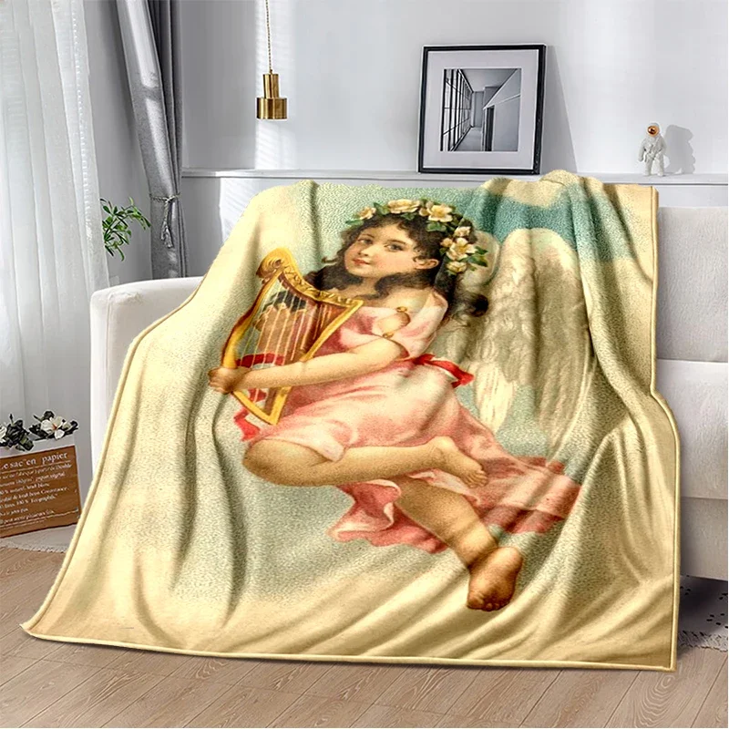 Classical Angel Blanket Religion Cute Kids Soft Cover Throw Blanket Lightweight Warm Blankets for Bedroom Religion Souvenir Gift