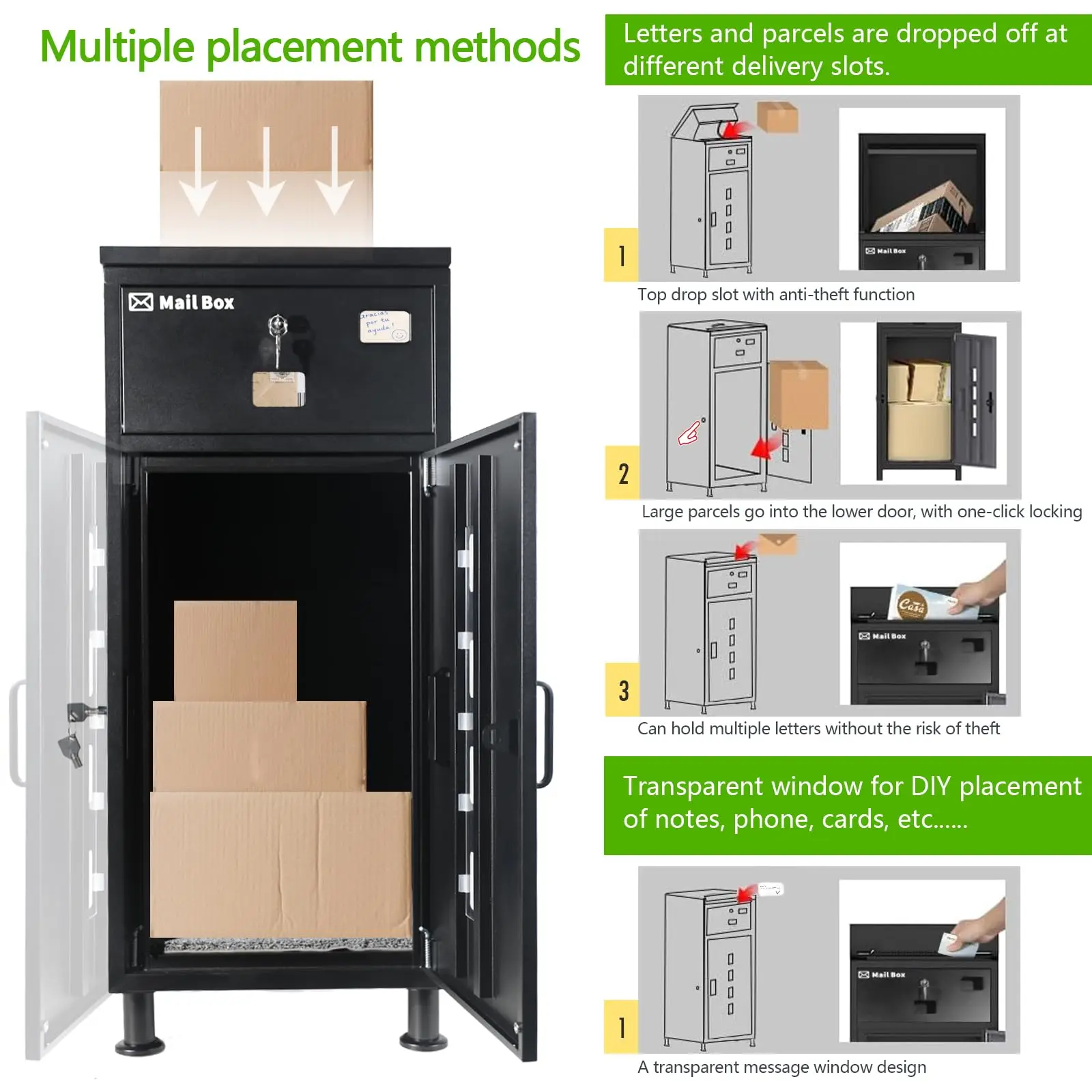XXL Outdoor Parcel Box 850 x 400 x 400 mmantivol, Adjustable Base, Rainproof, Rustproof, Ventilated, Courier and Parcel