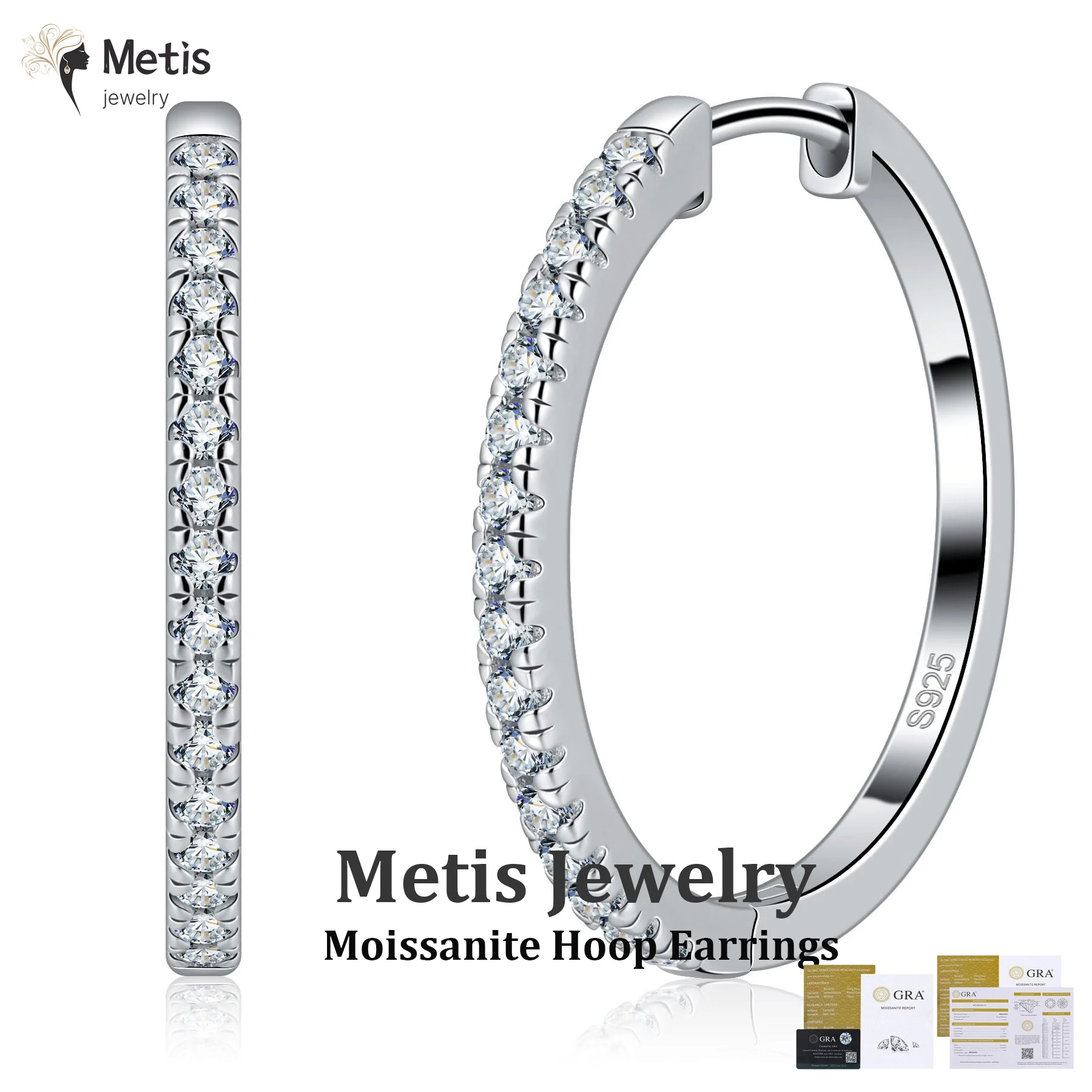 

D VVS1 Moissanite Hoop Earrings S925 Sterling Silver Diamond Earrings 18K Gold Plated Trendy Jewelry for Bridal Wedding Gift