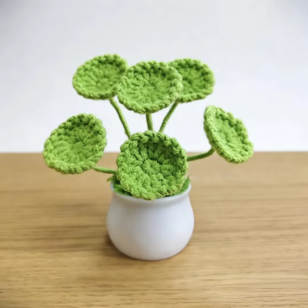 Niedlicher Gehäkelter Kleeblatt-Blumentopf Künstliche Pflanze Handgefertigt Vierblättriger Pflanzentopf Heimdekoration Geschenk – Detail 1