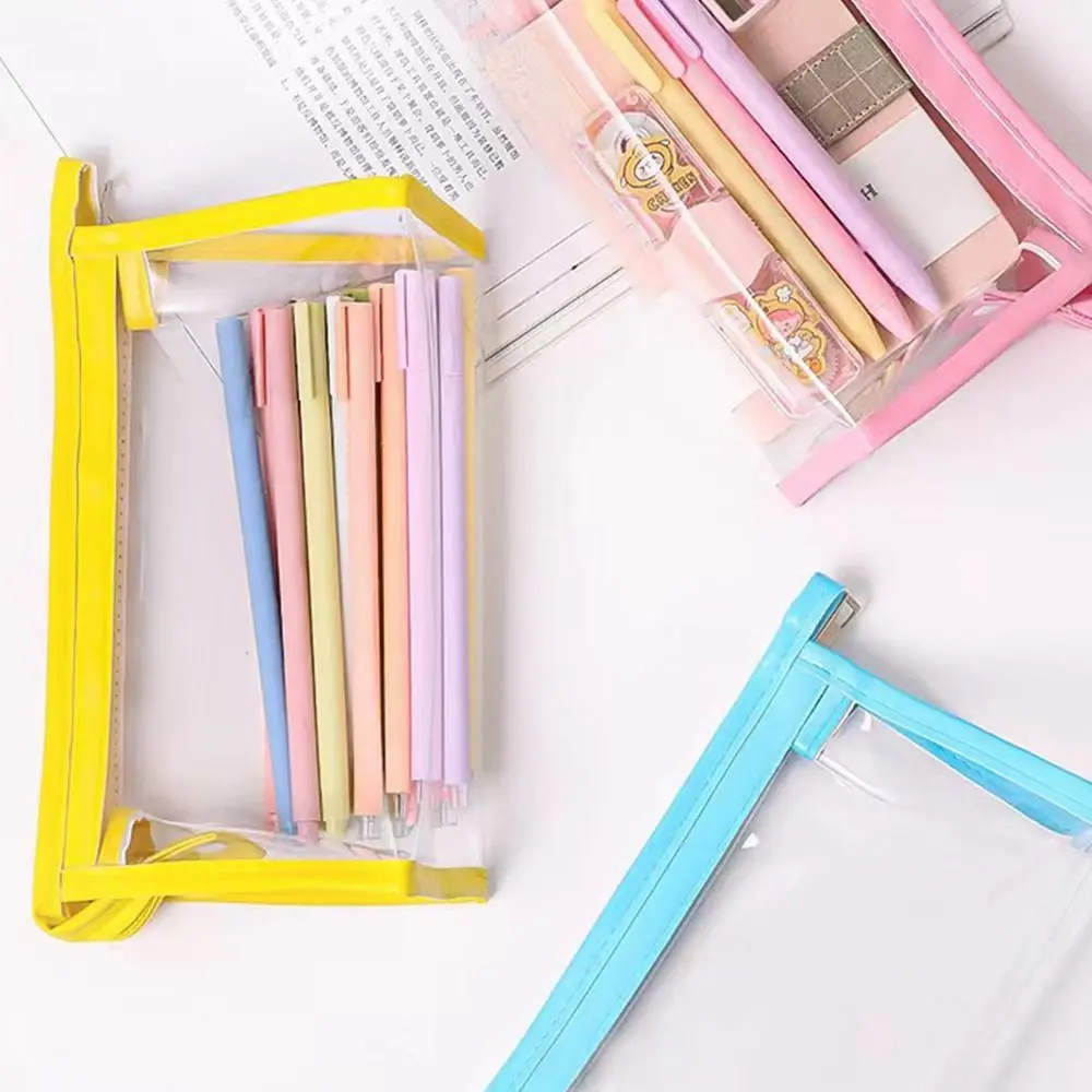 Multifunctional PVC Pen Bag Waterproof Transparent Pencil Case Zipper Design Large Capacity Stationery Storing Bag Gift