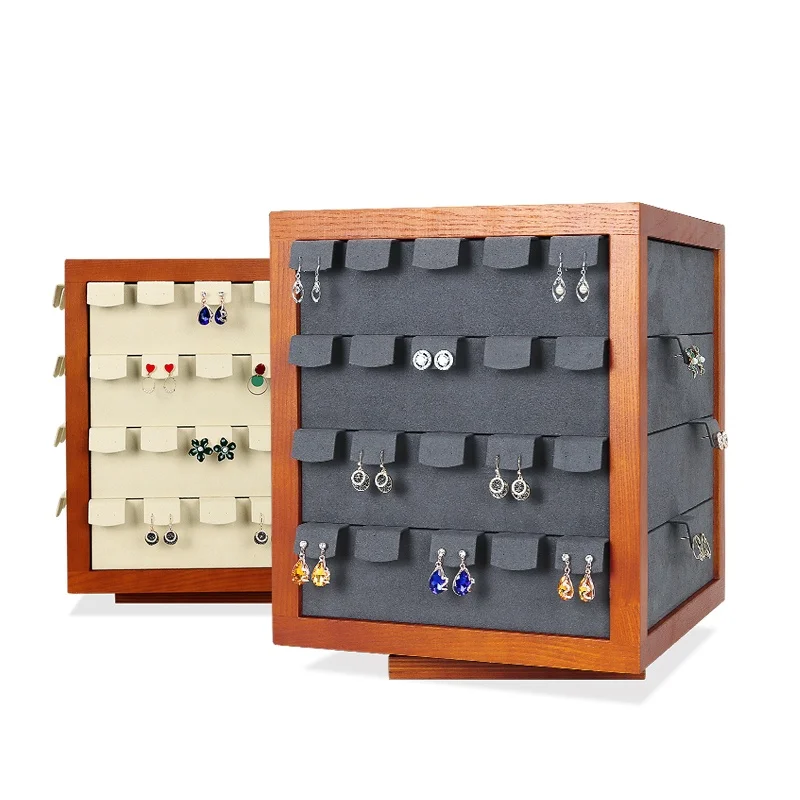 Large Capacity Earring Holder Jewelry Shop Organizer Ear Stud Display Stand Wood Jewerly Show Rack