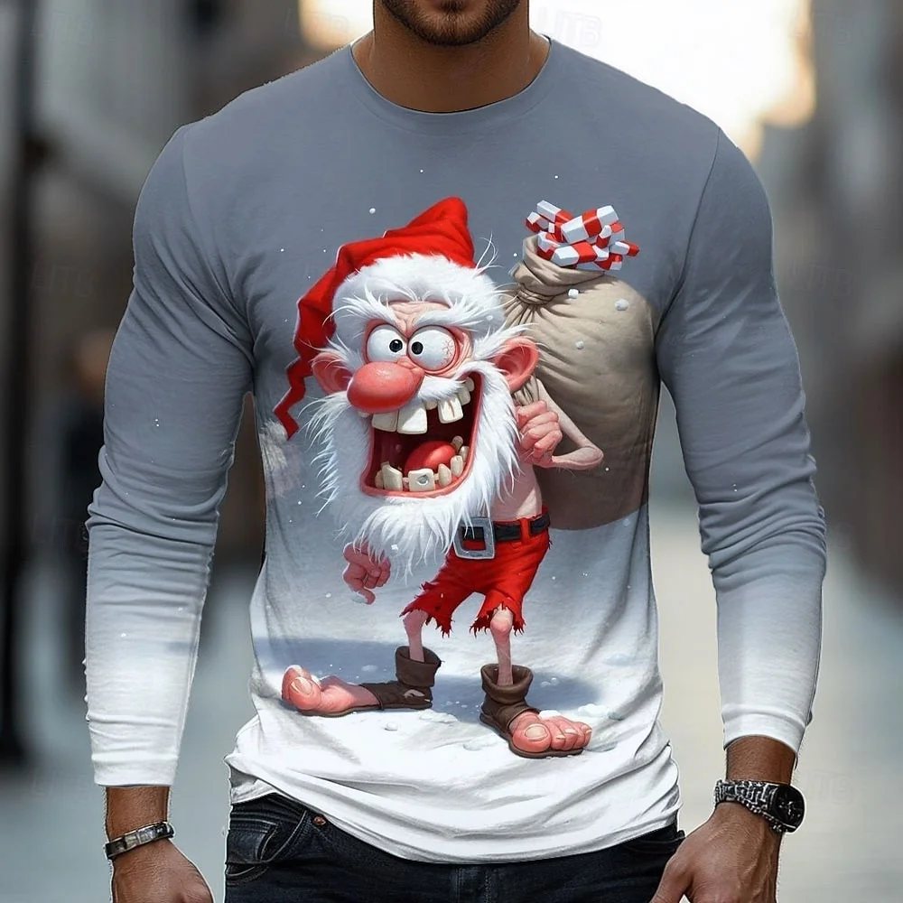 

Christmas T Shirts Men 3D Printed T-Shirt Xmas Long Sleeve Crewneck Pullover Men's Fashion 2026 Funny Party Santa Claus Clothes