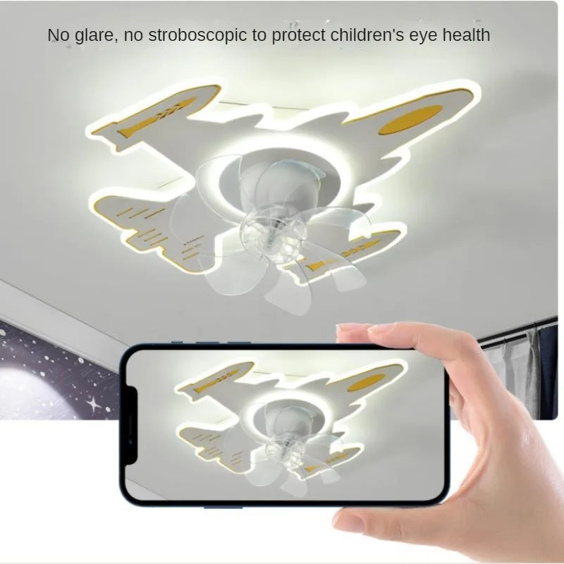 Simple Style Shaking Head Ceiling Fan Light with LED Light,three Light Colors,switchable Six-speed Wind Speed, Bedroom Fan Light