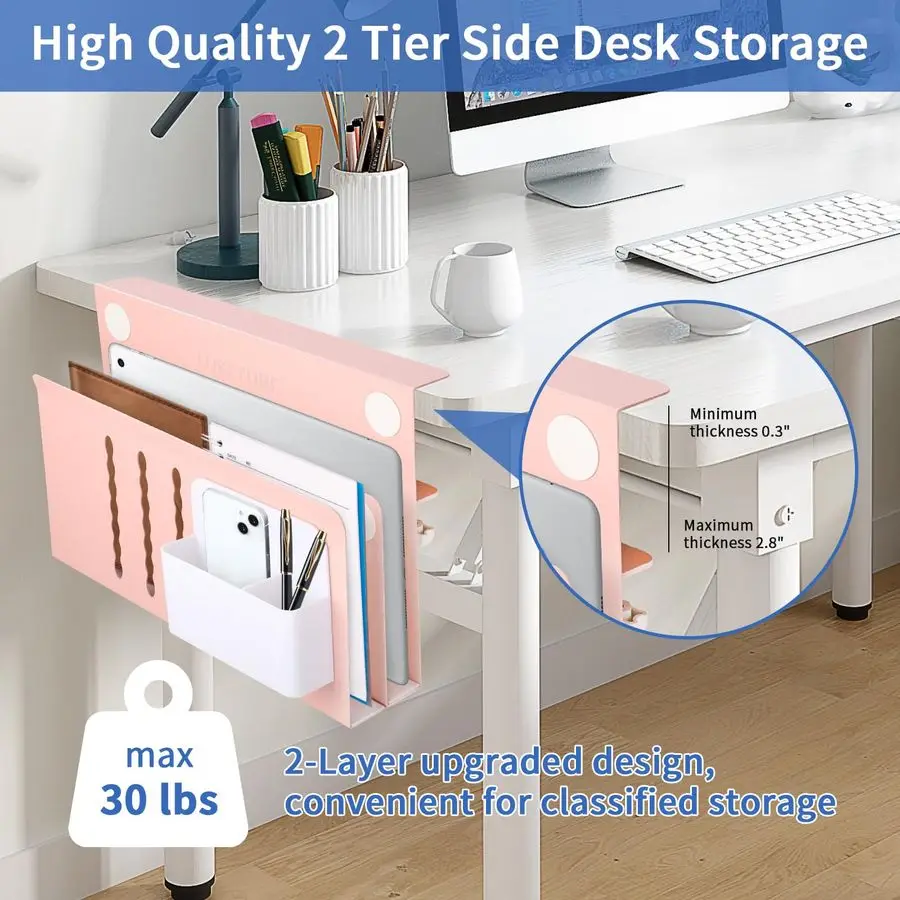 

Столешница для хранения вещей, 2-уровневый стальной подвесной органайзер, органайзер для стола без сверления, держатель для ноутбука, с держателем для ручек, подвесной стол S