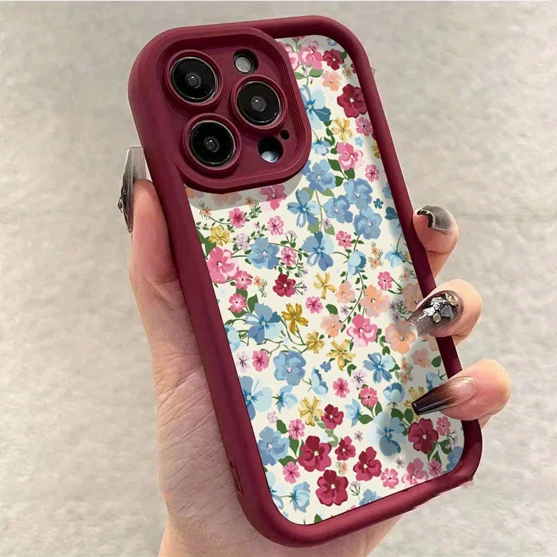 Casing ponsel kecil dan segar dengan pola biru penuh layar untuk iPhone 16 15 14 13 12 Pro Max.