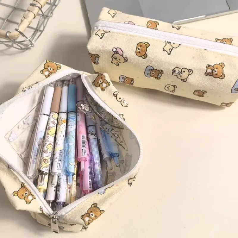 Rilakkuma-Bolsa para bolígrafos de gran capacidad, almacenamiento de papelería de Anime de dibujos animados bonitos para estudiantes, suministros de aprendizaje de alta apariencia, regalo