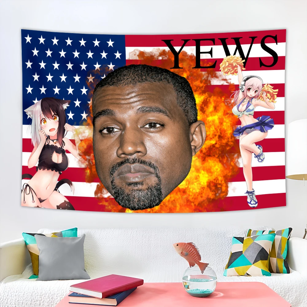 90X150CM 3X5FT Kanyes Flag World renowned music producer Hanging Tapestry Room Decor Double penetration for Decor