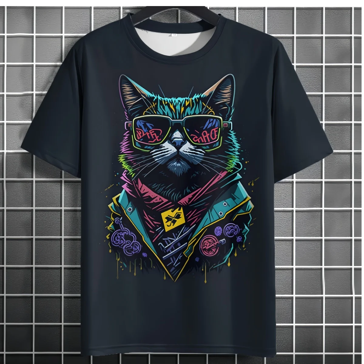 

Trendy Cool Cat Pattern 3D Printed Polyester T Shirt For Men Animal Graphic T-shirt Summer Casual O-neck Tee Street Harajuku Top