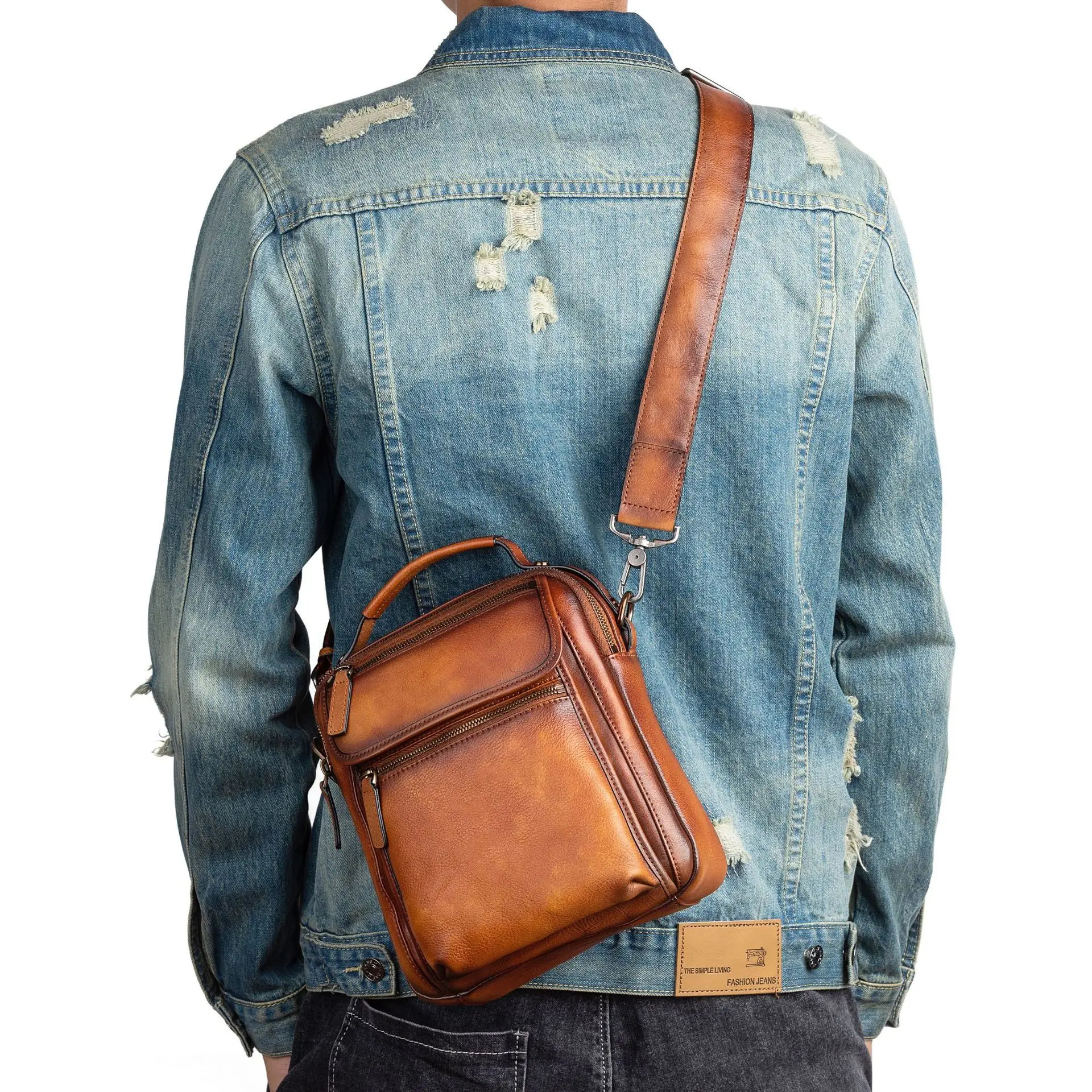 Imagem -04 - Original de Couro Genuíno Masculino Casual Bolsa de Ombro dos Homens Bolsa do Mensageiro Moda Crossbody Bolsa de Couro