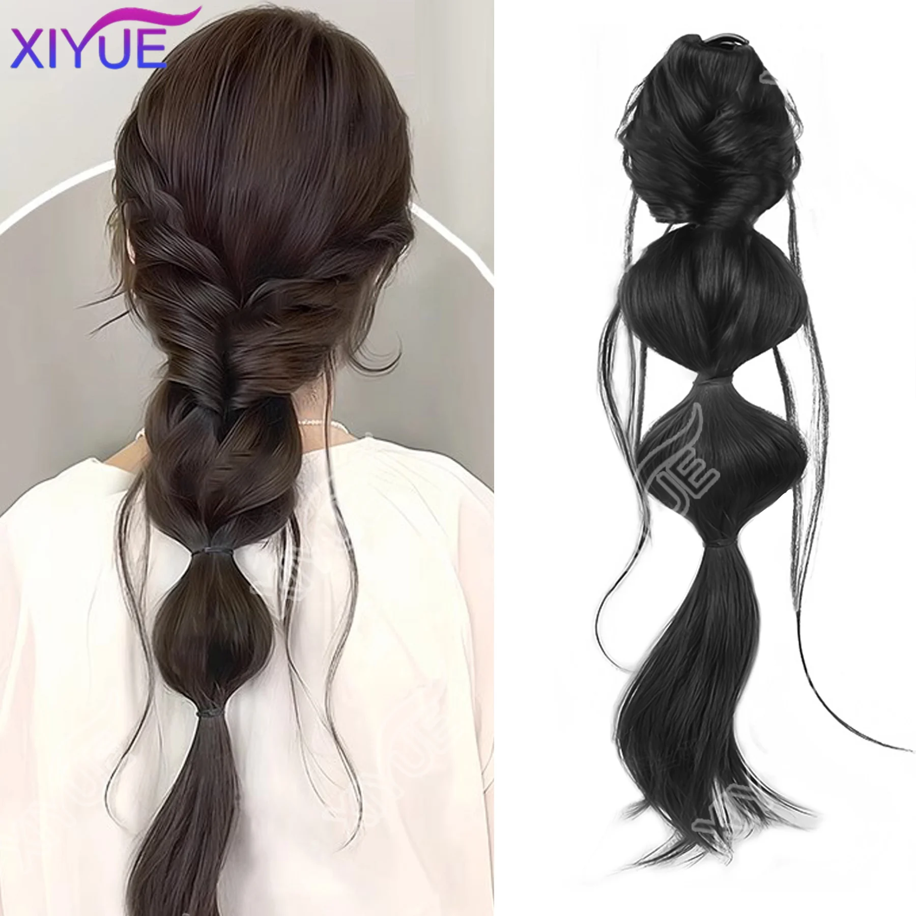 Synthetic Braided Grasp and clip willow shreds Bubble Braids Wig Clip Sweet Girl Natural Fluffy Twisted Ponytail Hair Extension