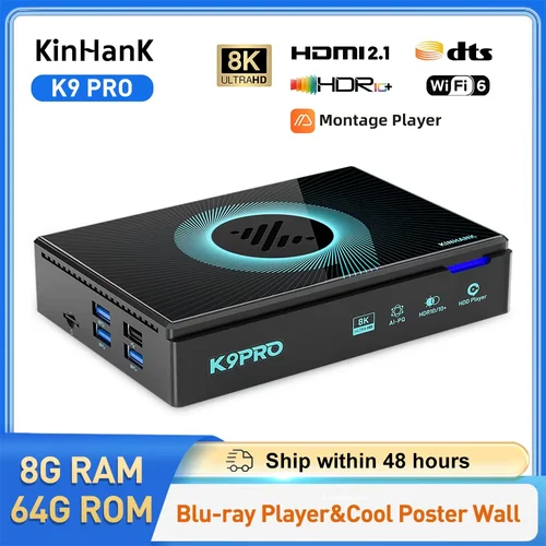 K9 Pro Streaming 8K Blu Ray Player Android TV Box con reproductor de montaje HDD Player HDR10 + RK3588S Wifi 6 Cable HDMI2.1 incluido