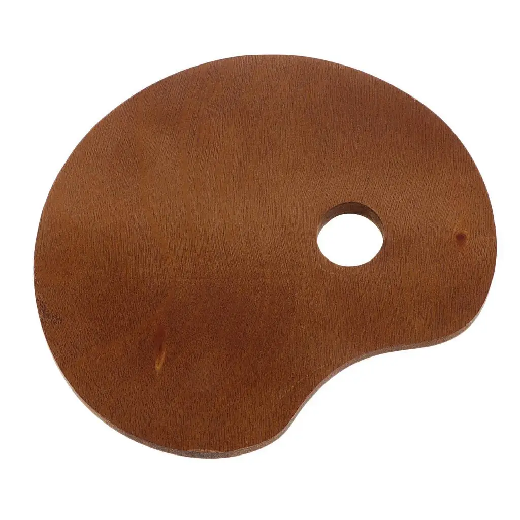 Wooden Artist Paint Palette Ergonomic Thumb Hole Lightweight for Watercolor and Oil Painting Supplies