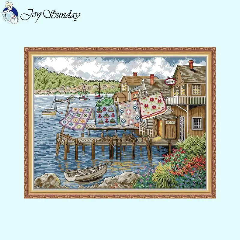 Seaside Scenery Series Counted Cross Stitch Embroidery Kit Aida 14ct 11ct 16ct White Fabric Printed Sewing Set Home Decor Crafts