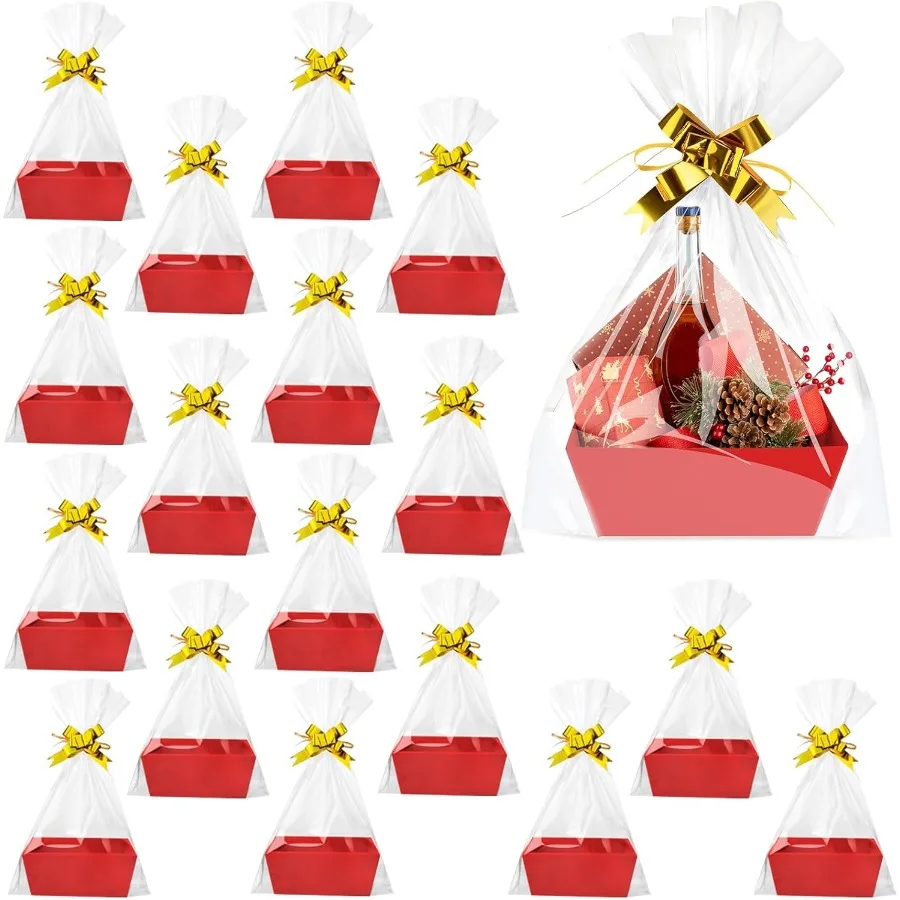 

54 Pcs asket for Gifts Kit Include 18 DIY Empty Gift asket ulk 9.8 x 8.5 x 3.5 Inces Food Stora wit andles 18 Plastic ags and 1