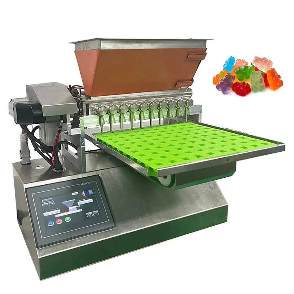 High Quality Flat Lollipop Chocolate Depositor Jelly Gummy Bear Making Machine Table Top Small Candy Gummy Machine