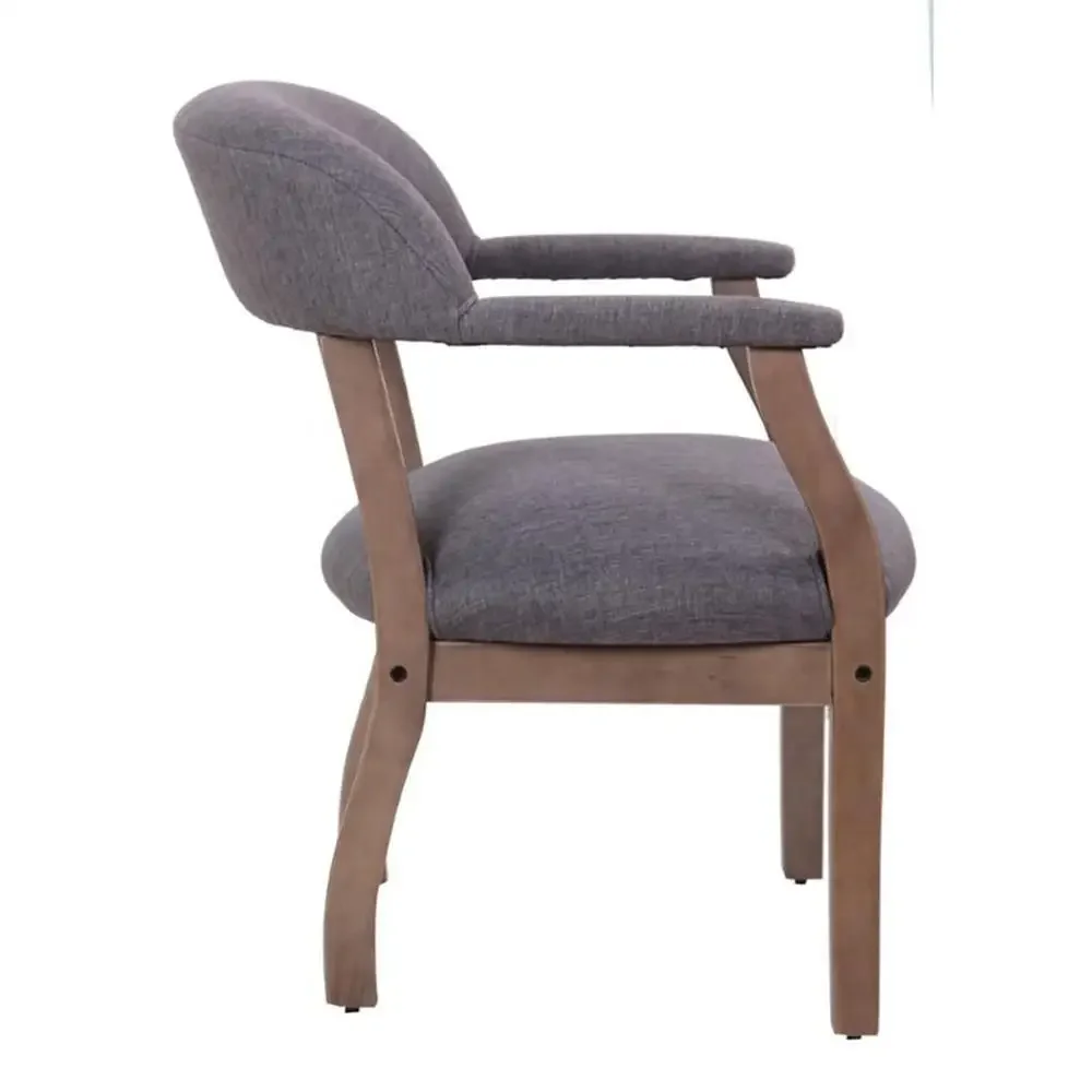 Silla de capitán de lino gris pizarra con estructura de madera moderna, asiento de resorte sin saco, sillón de salón de grado comercial