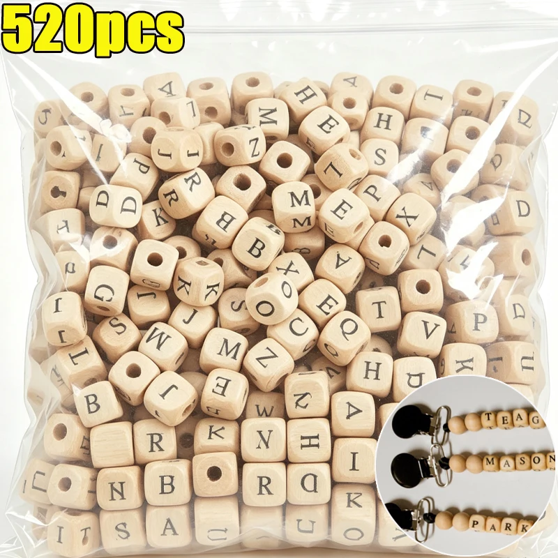 26-520pcs Natural 26 Letter Wooden Beads Alphabet Loose Spacer Square Beads for Jewelry Making Diy Kids Bracelet Accessories