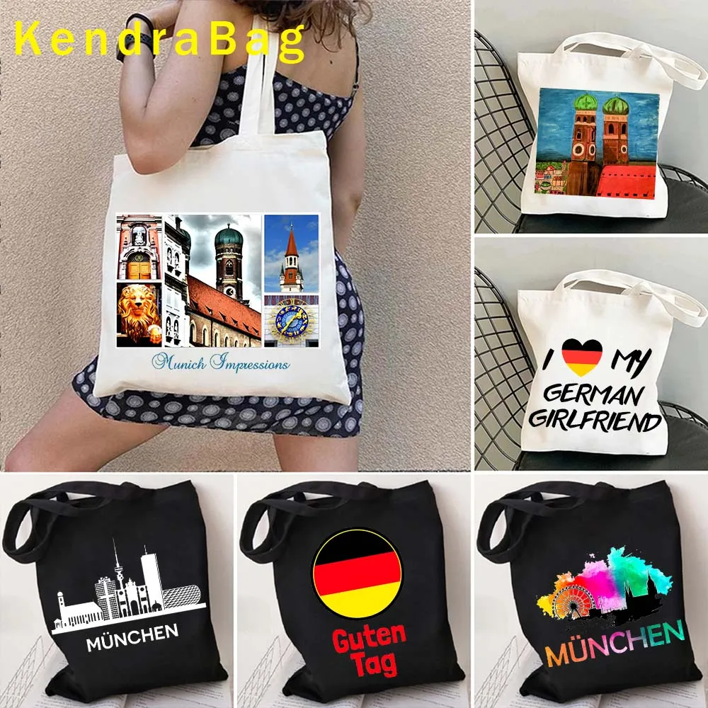 

Munich Skyline Emblem Beer Bavaria Germany Flag Map Canvas Totes Bag Oktoberfest German Travel Gifts Watercolor Shopper Handbags