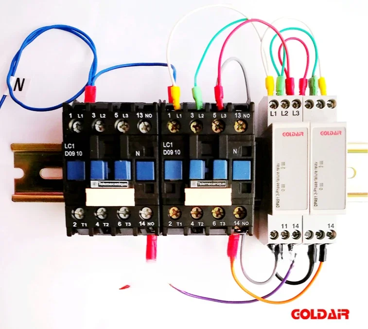 Automatic adjustment of three-phase power supply, relay, phase corrector, automatic correction of reverse phase sequence