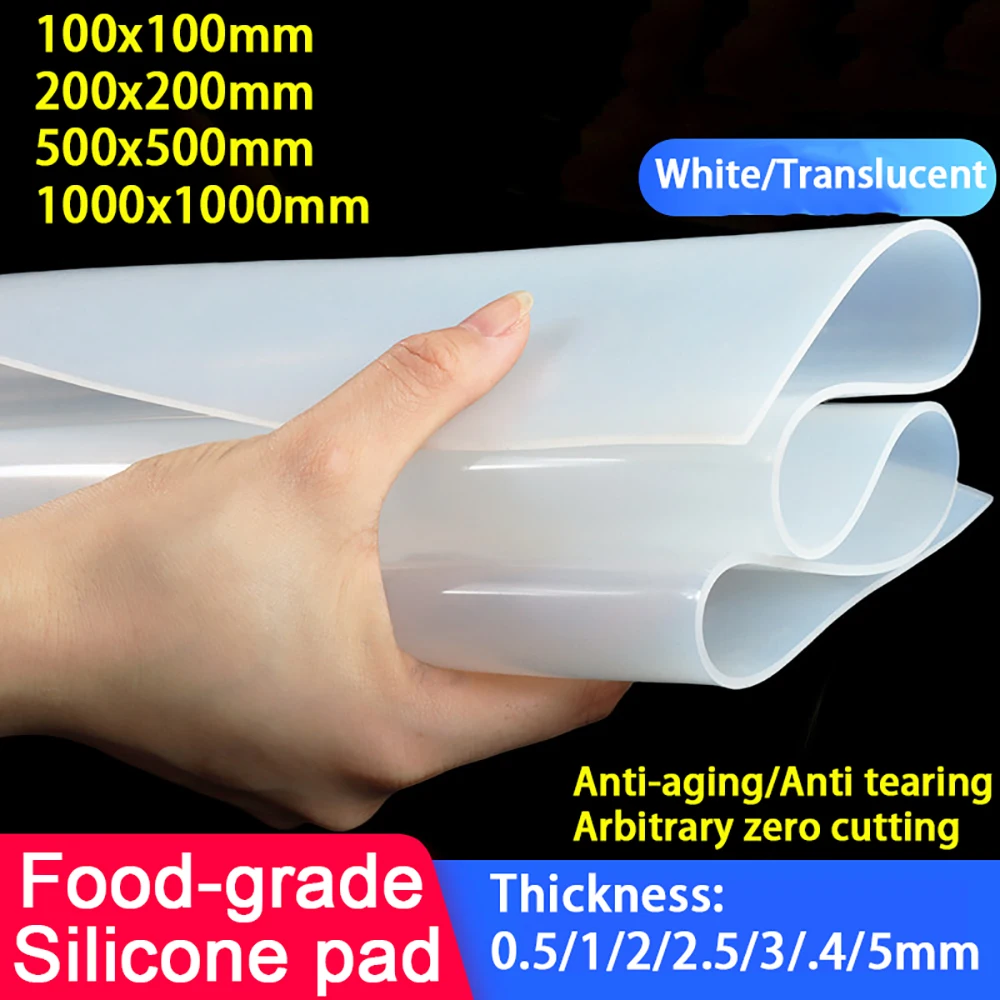 1Pcs White Silicone Sheet Food Grade Resistance High Sheet ProcessingTemp Silica Gel Plate Seal Gasket 100/200/500/1000mm