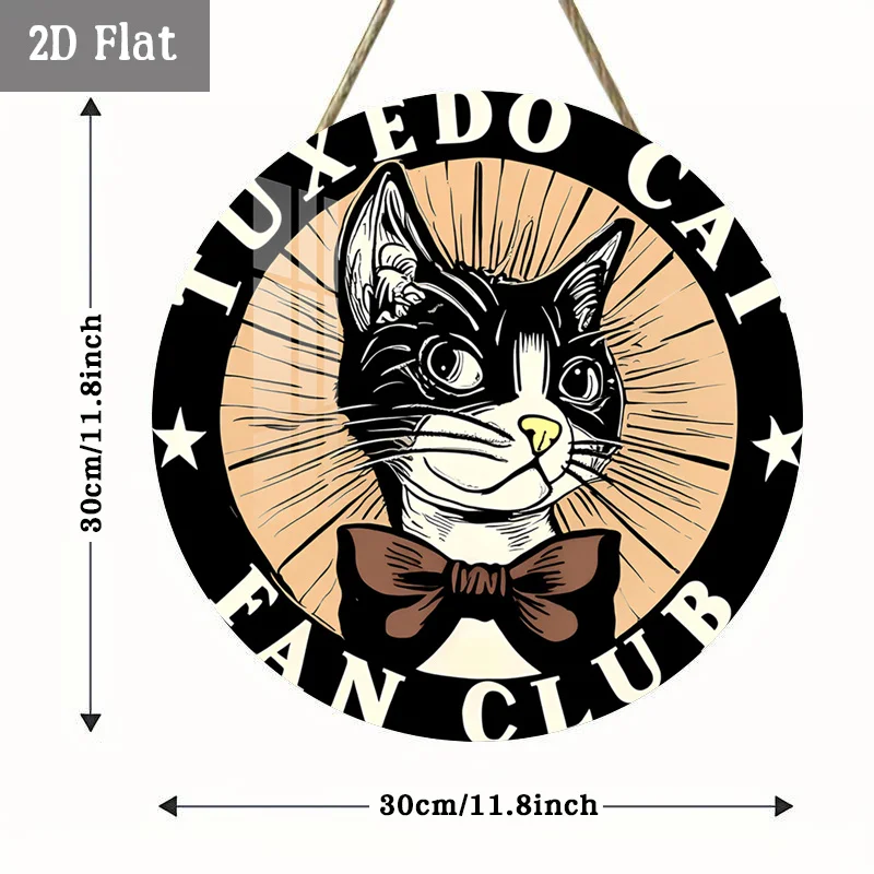 2D Flat, 1pc Retro Round Wood Panel Wall Art - Glowing Starburst Cat Painting, Bold Line Suitable for Home, Cafe, Dining Room De