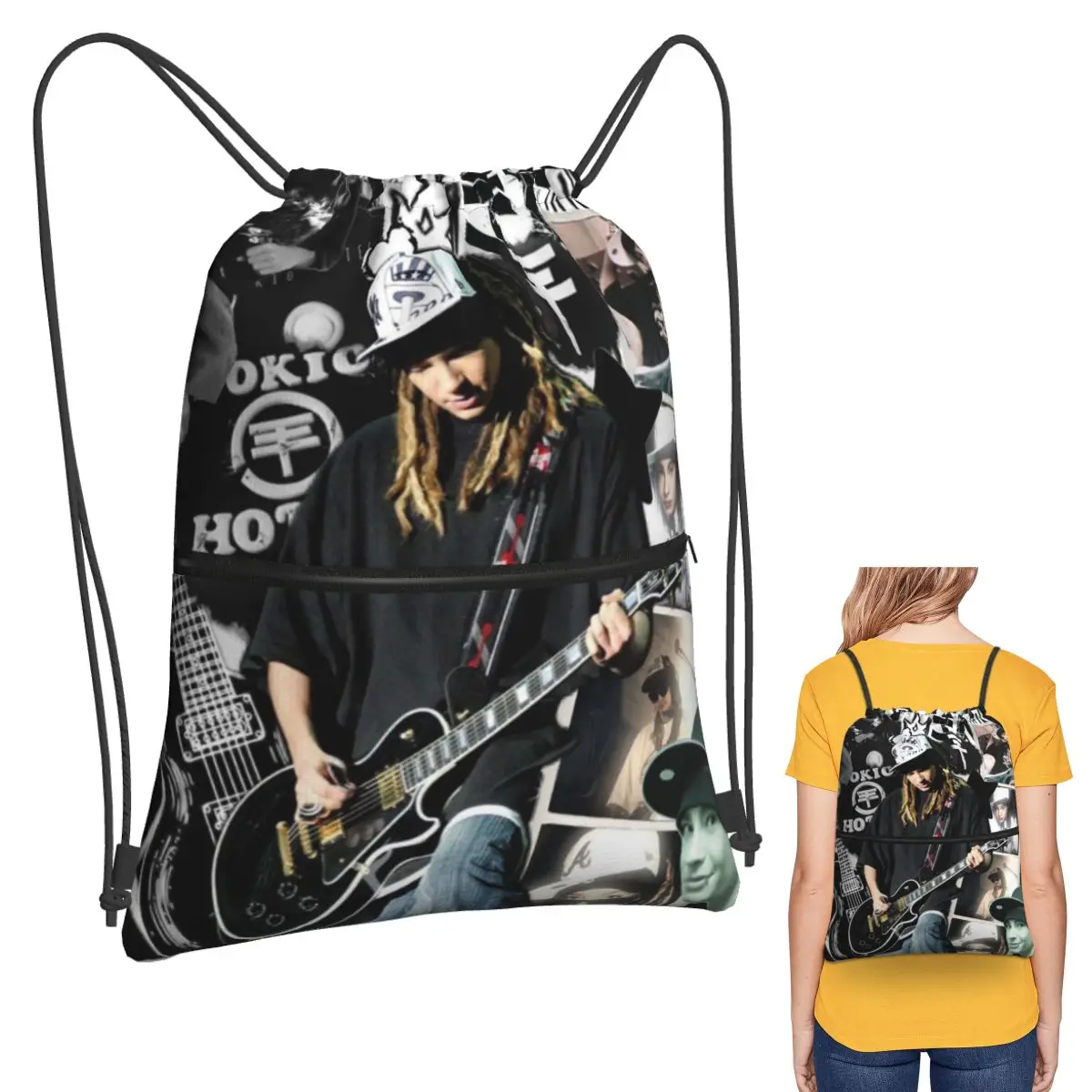 

Tokio Hotel Tom Kaulitz Music Band Backpacks Casual Drawstring Bags Storage Bag Book Bags for Man Woman School