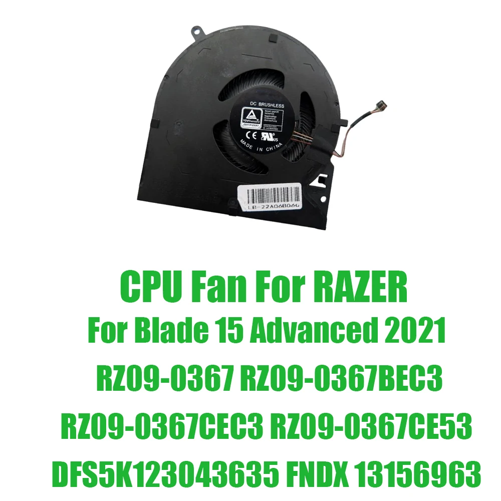 For RAZER For Blade 15 Advanced 2021 RZ09-0367 RZ09-0367BEC3 RZ09-0367CEC3 RZ09-0367CE53 DFS5K123043635 FNDX 13156963 5V CPU Fan