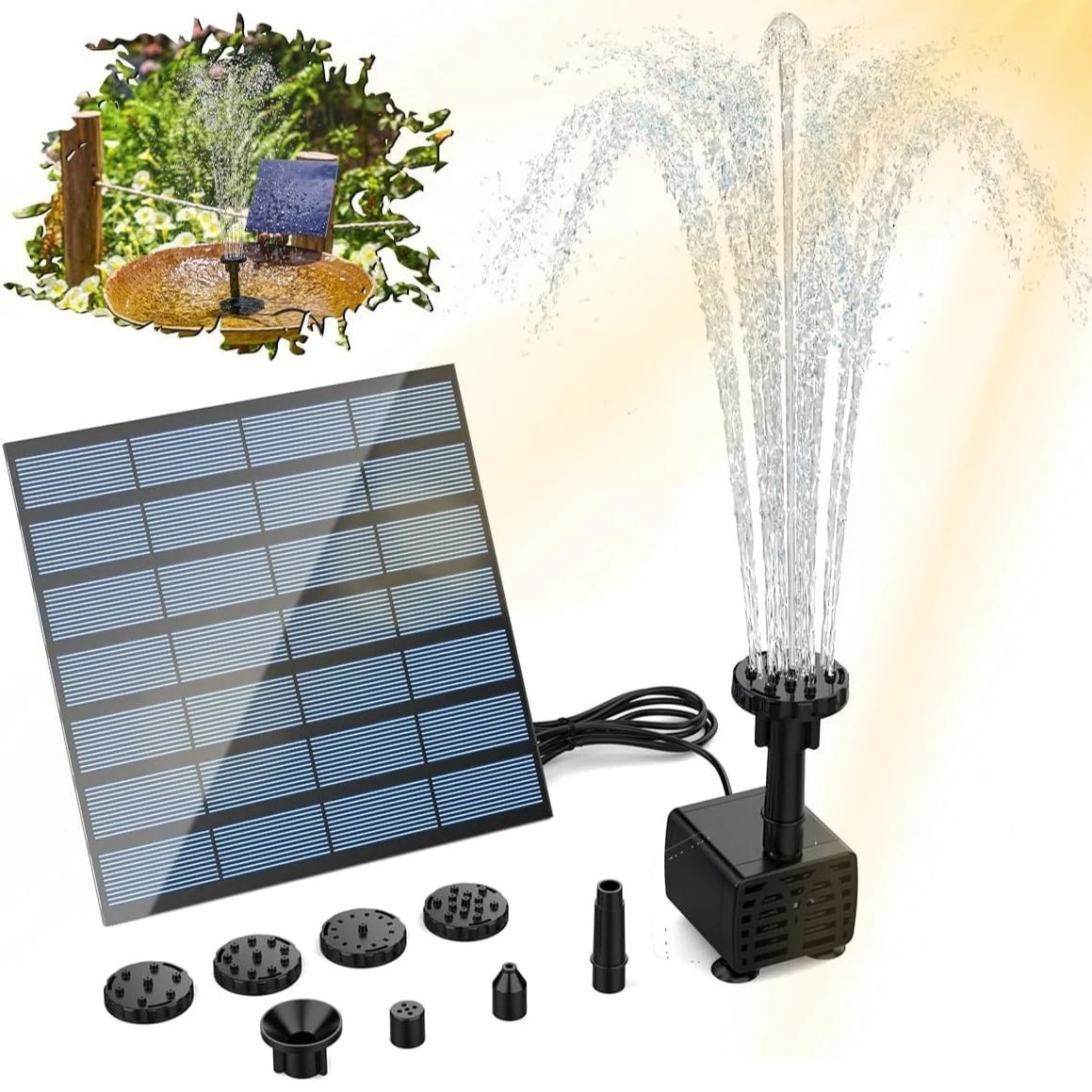 

Outdoor Solar Floating Fountain 2.5W Bird Bath with 6 Nozzles for Pond Garden Fish Tank Garden Decoration Water Fountain Pump