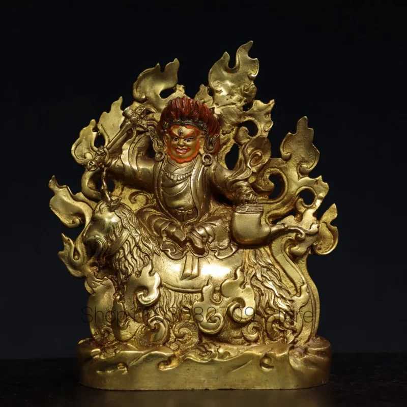 20cm Tibetan Brass Gilded Gold Faced Pure Copper Riding Sheep Shang Dan Jian Diamond Protector Ornament