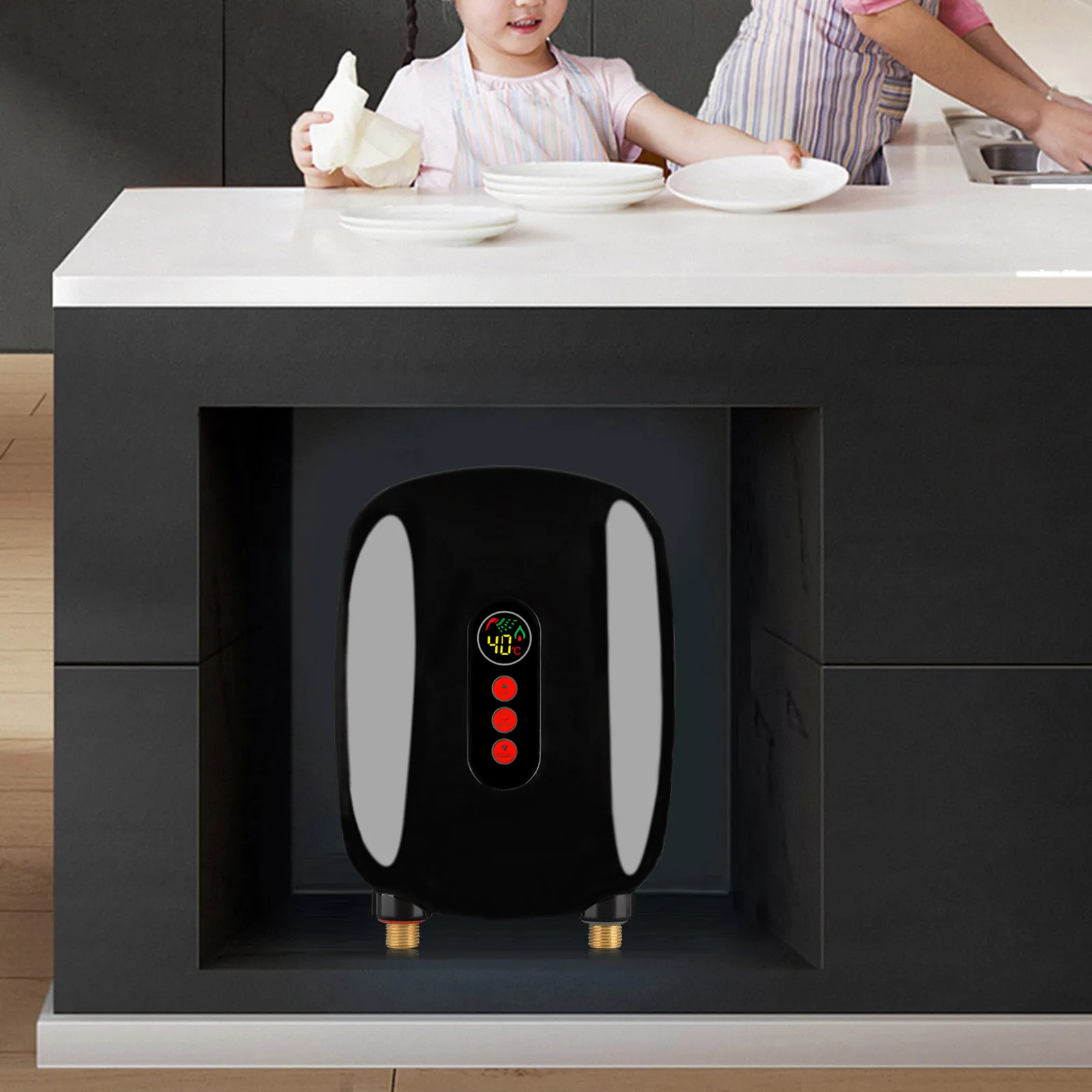 220V 6500W Mini Electric Tankless Instant Hot Water Heater with LCD Touch Screen Display Kitchen, For Kitchen, Shower, Black