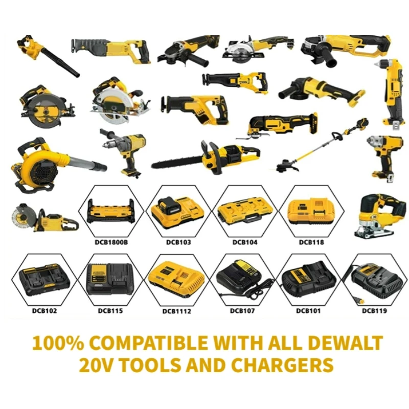 20V Replacement Lithium Battery for DeWalt DCB205 DCB 206 DCB181 DCB182 DCB200 with Capacity 6.0Ah/8.0Ah/12.0Ah