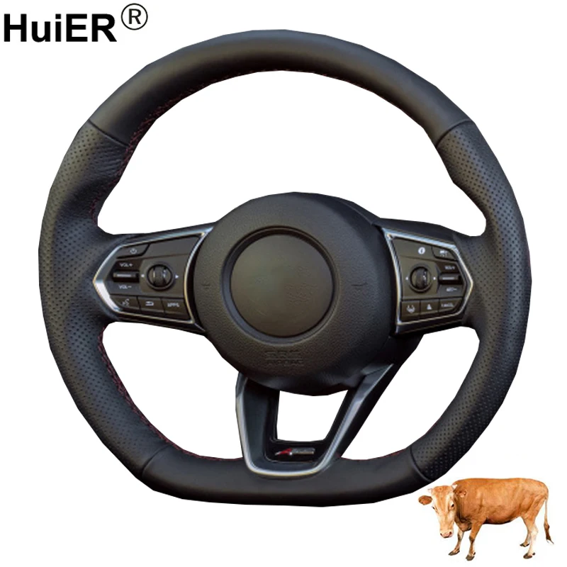 Cow True Leather Hand Sewing Car Steering Wheel Cover For Acura MDX 2021 2022 2023 Cowhide Protector Wrap Protector Case