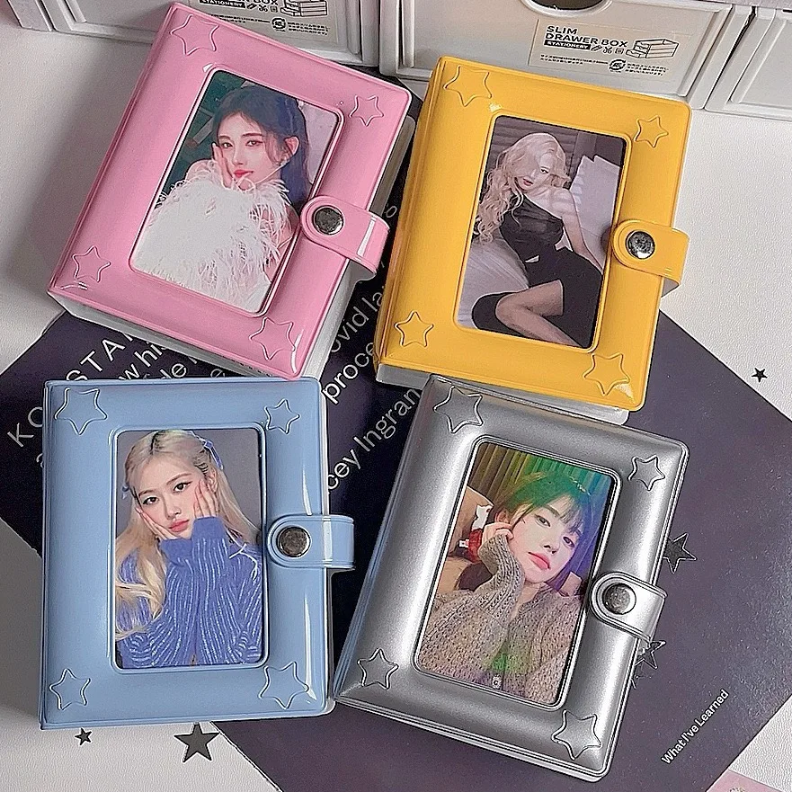 

Lacquer leather star pattern photo album 3-inch idol storage book Buckle design Photocard Holder Bag Stationery