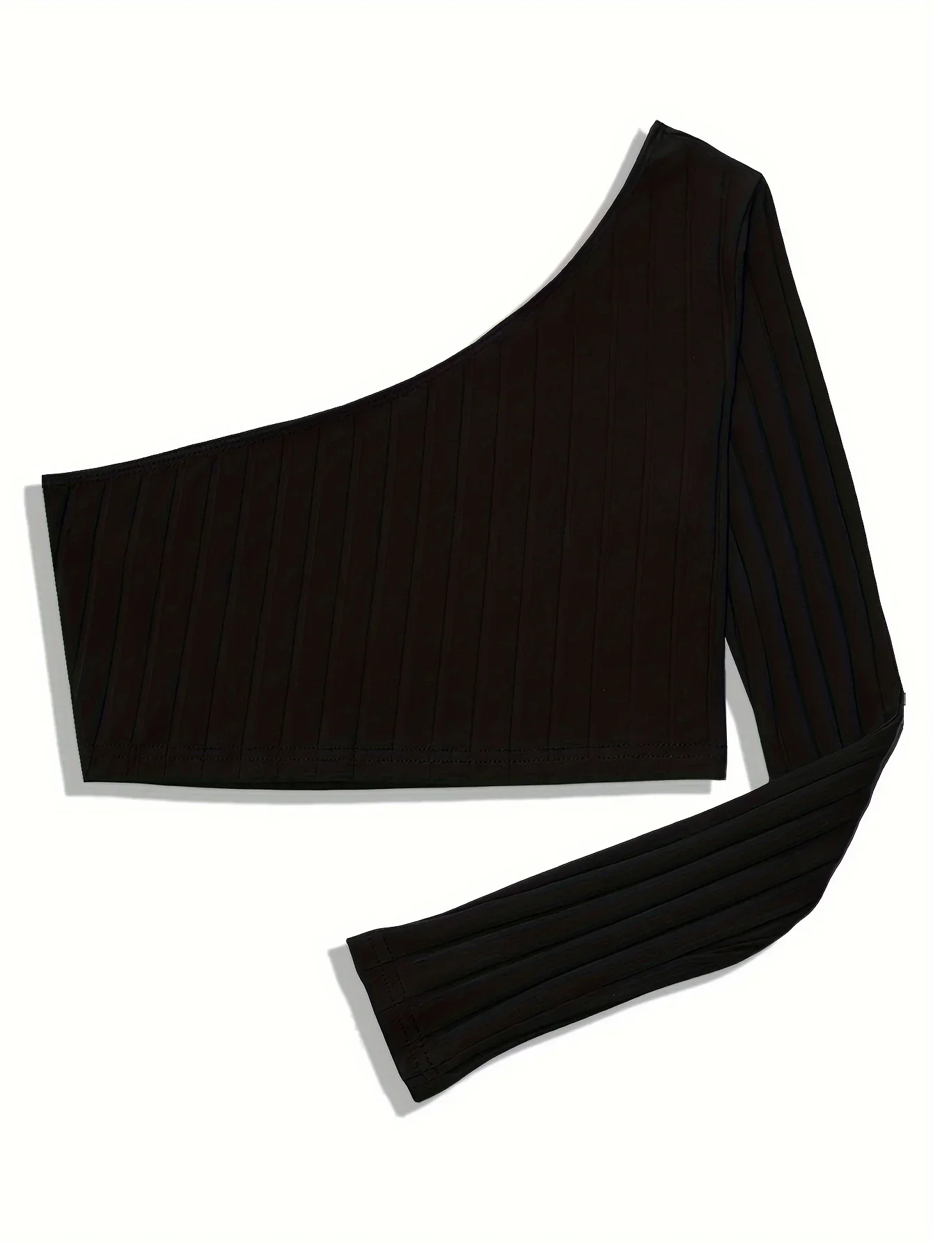 

Элегантный укороченный топ на одно плечо для женщин-Универсальный Эластичный однотонный топ с длинным рукавом, легкий в уходе