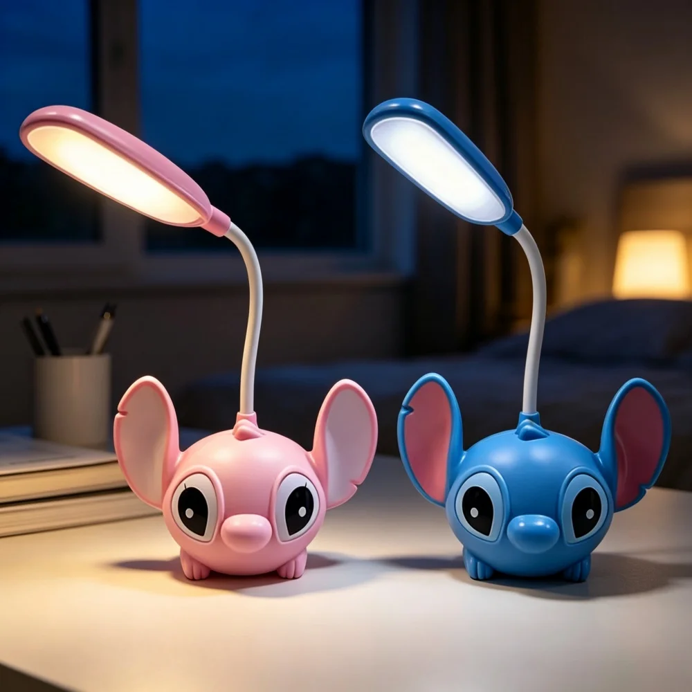 Lámpara de escritorio mini con diseño de dibujos animados, manguera flexible, luz LED para leer, recargable por USB, luz nocturna para la habitación de los niños, mesa de estudio, decoración, regalo.