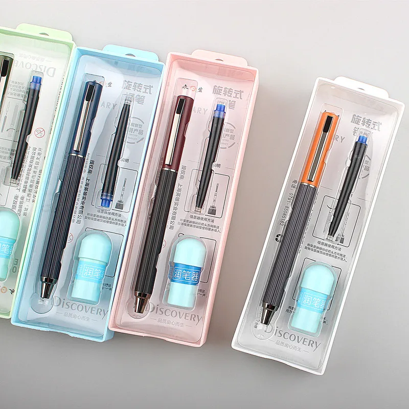 

The New 3537 spiral Fountain Pen Retractable Extra Fine Nib 0.4mm Metal Clip Converter For Writing gift box