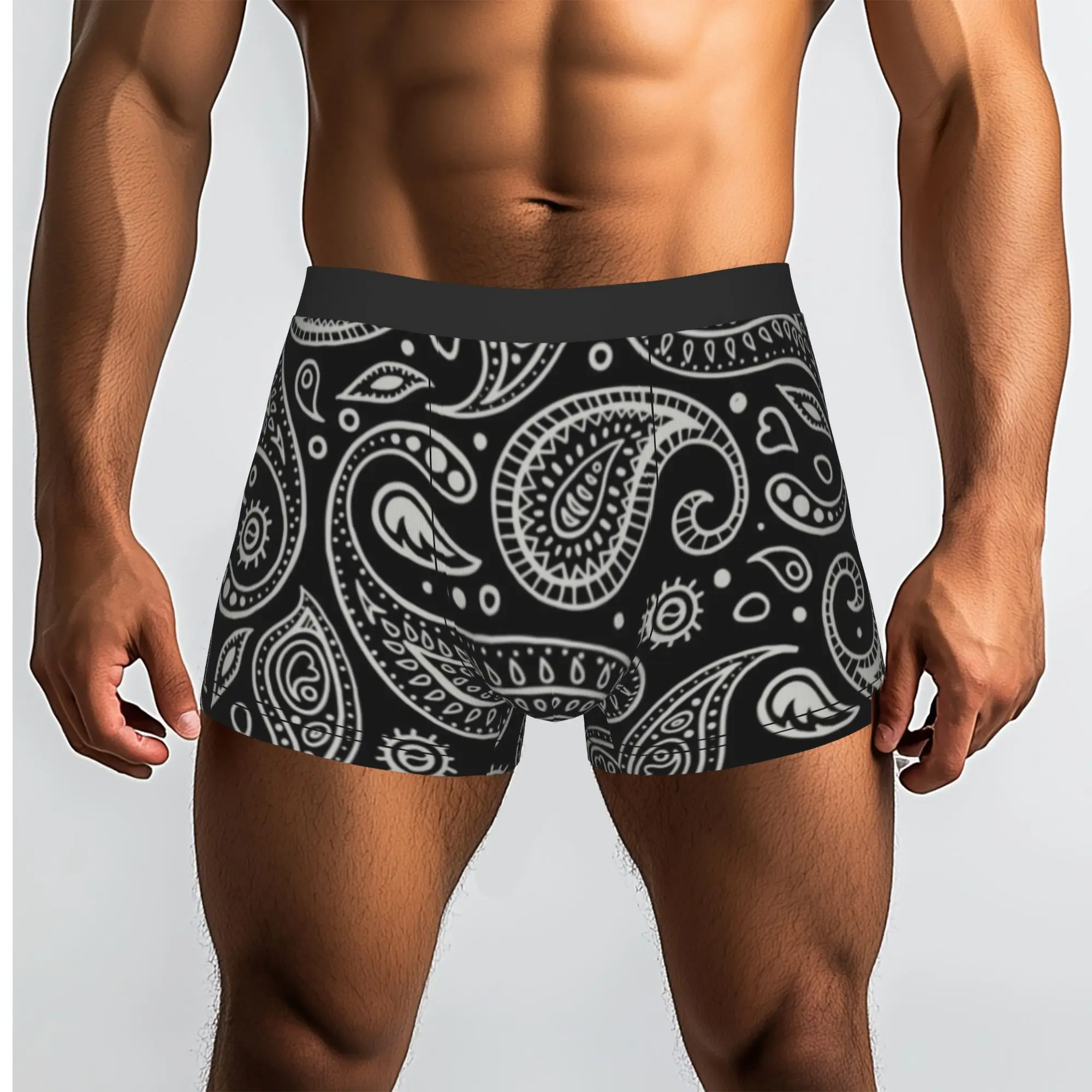 Custom Black Paisley Pattern Bandana Print Underwear Male Printed  Boxer Briefs Shorts Panties Soft Underpants