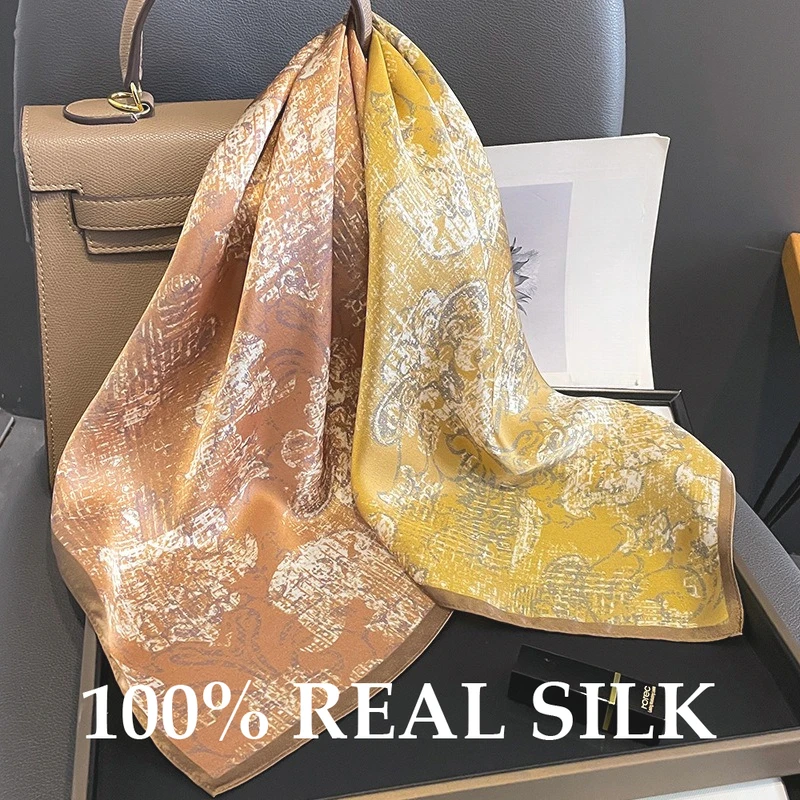 

100% натуральный шелковый платок для женщин, квадратная бандана, элегантный летний модный шарф-косынка, люксовый высококачественный хиджаб от известного бренда